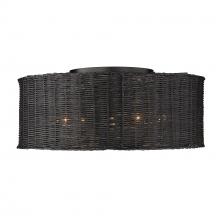 Golden Canada 1084-5FM BLK-BW - Erma 5 Light Flush Mount in Matte Black with Black Wicker Shade