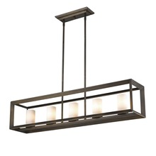 Golden Canada 2073-LP GMT-OP - Smyth 5 Light Linear Pendant in Gunmetal Bronze with Opal Glass