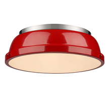 Golden Canada 3602-14 PW-RD - Duncan 14" Flush Mount in Pewter with a Red Shade