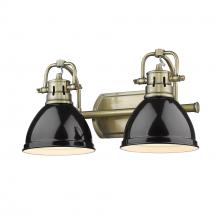 Golden Canada 3602-BA2 AB-BK - Duncan 2 Light Bath Vanity in Aged Brass with Black Shades