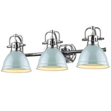 Golden Canada 3602-BA3 CH-SF - Duncan 3 Light Bath Vanity in Chrome with a Seafoam Shade