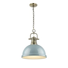 Golden Canada 3602-L AB-SF - Duncan 1 Light Pendant with Chain in Aged Brass with a Seafoam Shade