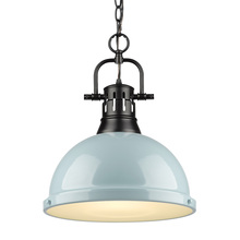 Golden Canada 3602-L BLK-SF - Duncan 1 Light Pendant with Chain in Matte Black with a Seafoam Shade