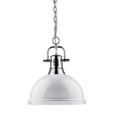 Golden Canada 3602-L CH-WH - Duncan 1 Light Pendant with Chain in Chrome with a White Shade