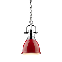 Golden Canada 3602-S CH-RD - Duncan Small Pendant with Chain in Chrome with a Red Shade