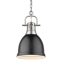 Golden Canada 3602-S PW-BLK - Duncan Small Pendant with Chain in Pewter with a Matte Black Shade