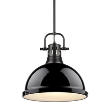 Golden Canada 3604-L BLK-BK - Duncan 1 Light Pendant with Rod in Matte Black with a Black Shade