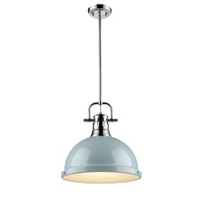 Golden Canada 3604-L CH-SF - Duncan 1 Light Pendant with Rod in Chrome with a Seafoam Shade