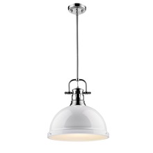 Golden Canada 3604-L CH-WH - Duncan 1 Light Pendant with Rod in Chrome with a White Shade