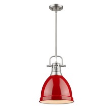 Golden Canada 3604-S PW-RD - Duncan Small Pendant with Rod in Pewter with a Red Shade