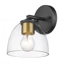 Golden Canada 6958-1W BLK-BCB-CLR - Roxie 1 Light Wall Sconce in Matte Black with Brushed Champagne Bronze and Clear Glass Shade