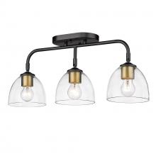 Golden Canada 6958-3SF BLK-BCB-CLR - Roxie 3 Light Semi-Flush in Matte Black with Brushed Champagne Bronze Accents and Clear Glass Shade