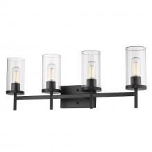 Golden Canada 7011-BA4 BLK-CLR - Winslett 4-Light Bath Vanity in Matte Black with Ribbed Clear Glass Shades