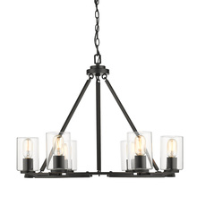 Golden Canada 7041-6 BLK-CLR - Monroe 6 Light Chandelier in Matte Black with Gold Highlights and Clear Glass