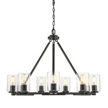 Golden Canada 7041-9 BLK-CLR - Monroe 9 Light Chandelier in Matte Black with Gold Highlights and Clear Glass