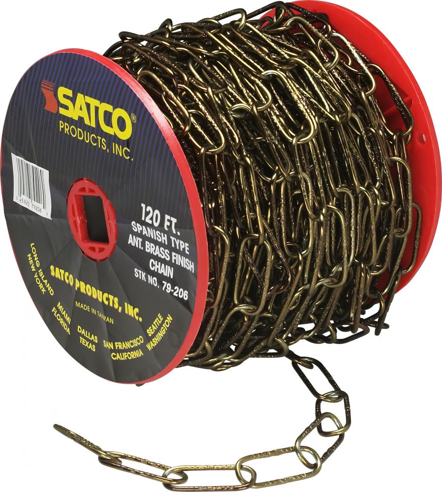 11 Gauge Chain; Spanish Type Antique Brass Finish; 50 Yards (150 Feet) To Reel; 1 Reel To Master;