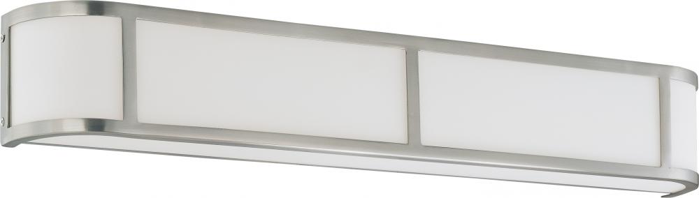 Odeon - 4 Light Vanity with Satin White Glass - Brushed Nickel Finish