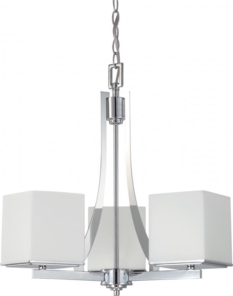 Bento - 3 Light Chandelier with Satin White Glass - Polished Chrome Finish