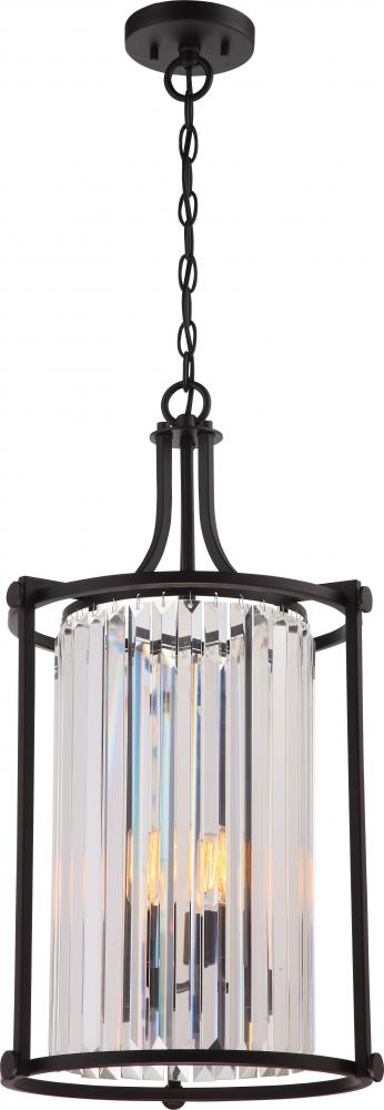 Krys- 4 Light Crystal Accent Foyer Pendant- Aged Bronze Finish