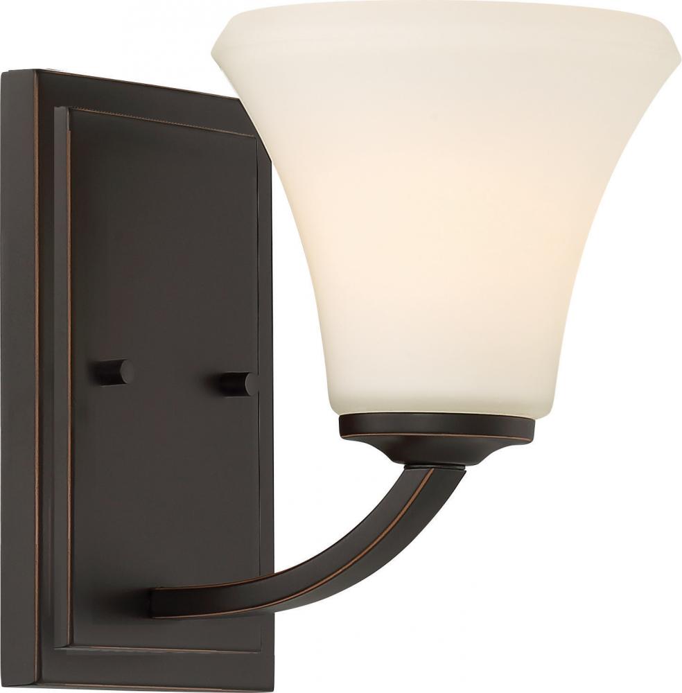 Fawn - 1 Light Vanity with Satin White Glass - Mahogany Bronze Finish