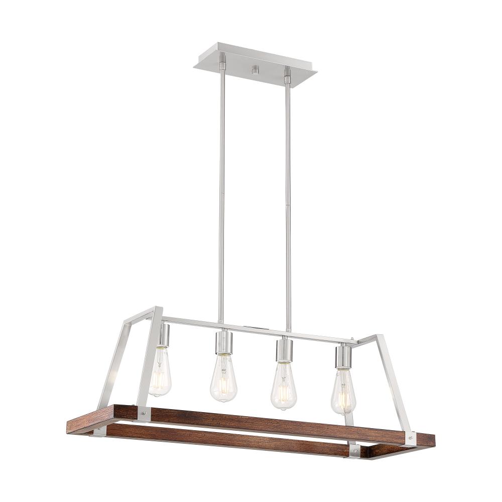 Outrigger - 4 Light Island Pendant with - Brushed Nickel and Nutmeg Wood Finish