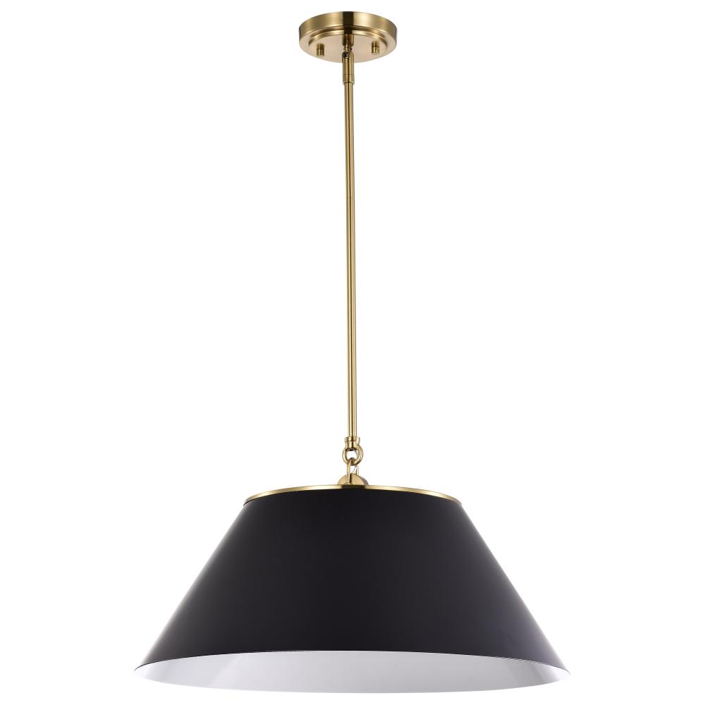 Dover; 3 Light; Large Pendant; Black with Vintage Brass