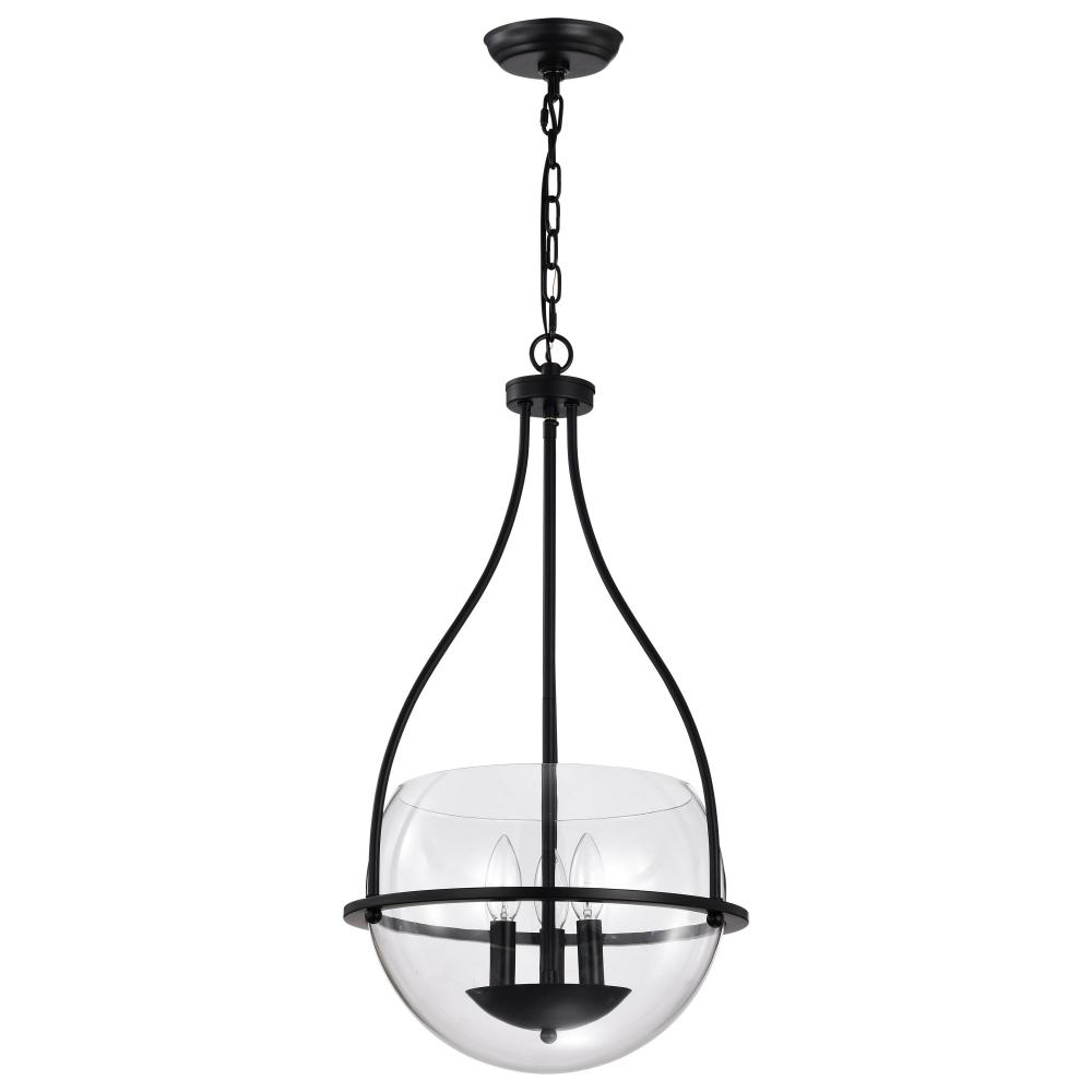 Amado 3 Light Pendant; 14 Inches; Matte Black Finish; Clear Glass