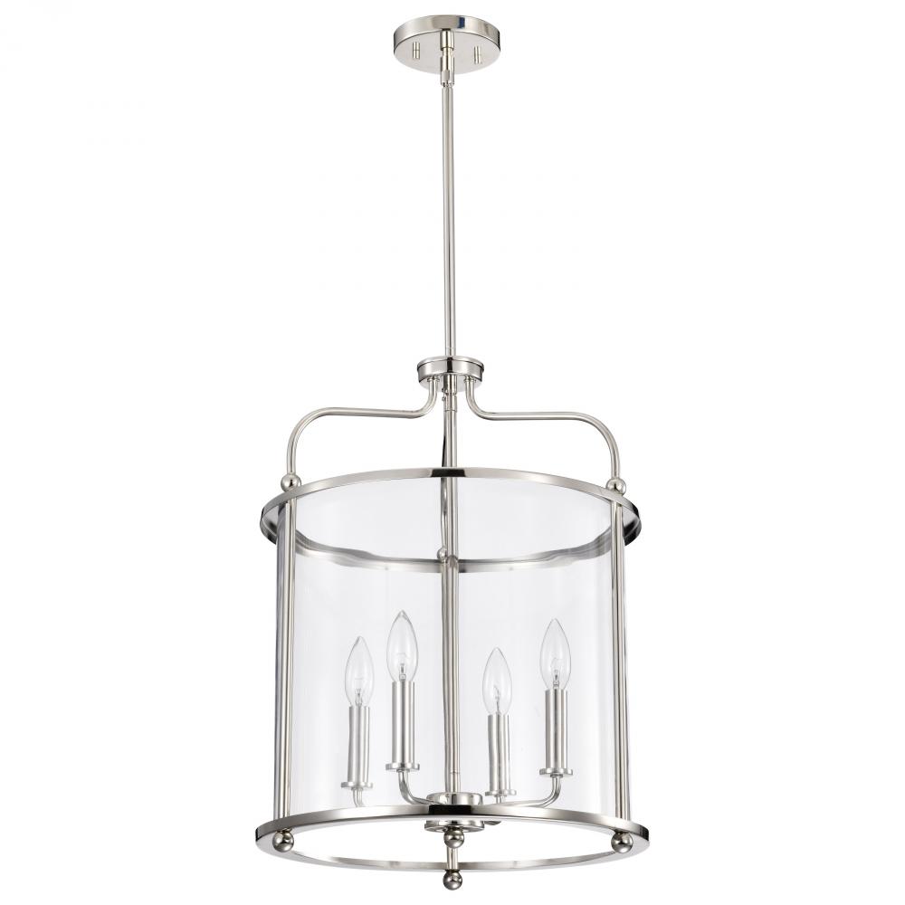 Yorktown 4 Light Pendant; Polished Nickel Finish; Clear Glass