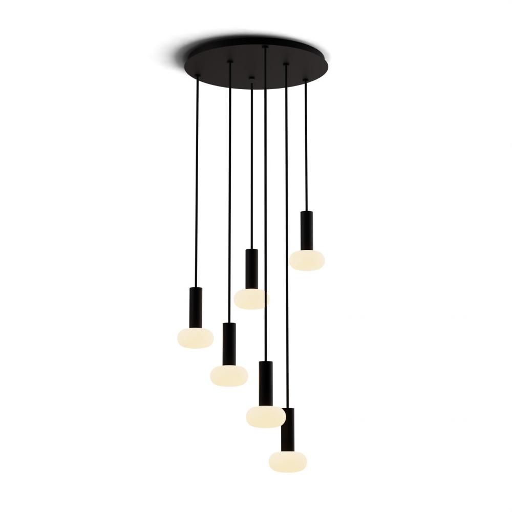 Combi Pendant 6" Circular 6 Combo Matte Black with Matte Black Canopy, Glass Ball attachment, Su