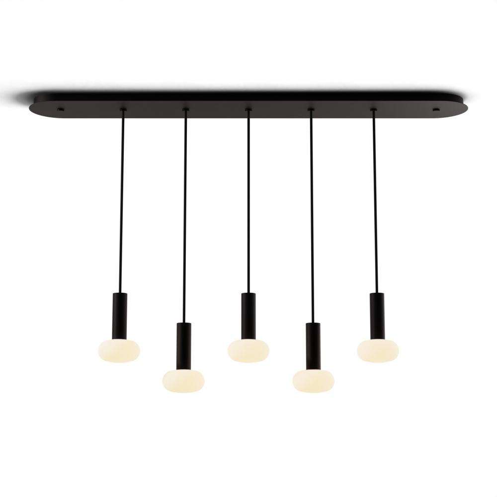 Combi Pendant 6&#34; Linear 5 Combo Matte Black with Matte Black Canopy, Glass Ball attachment, Susp