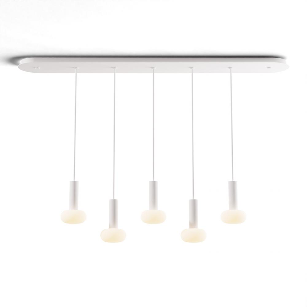 Combi Pendant 6&#34; Linear 5 Combo Matte White with Matte White Canopy, Glass Ball attachment, Susp