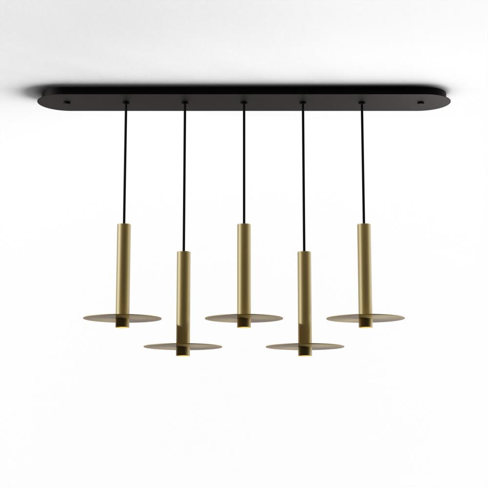 Combi Pendant 12" Linear 5 Combo Brass with Matte Black Canopy