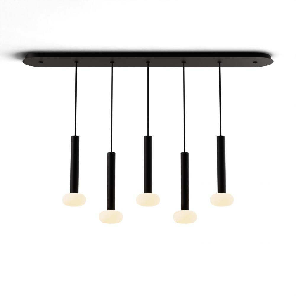 Combi Pendant 12" Linear 5 Combo Matte Black with Matte Black Canopy, Glass Ball attachment, Sus