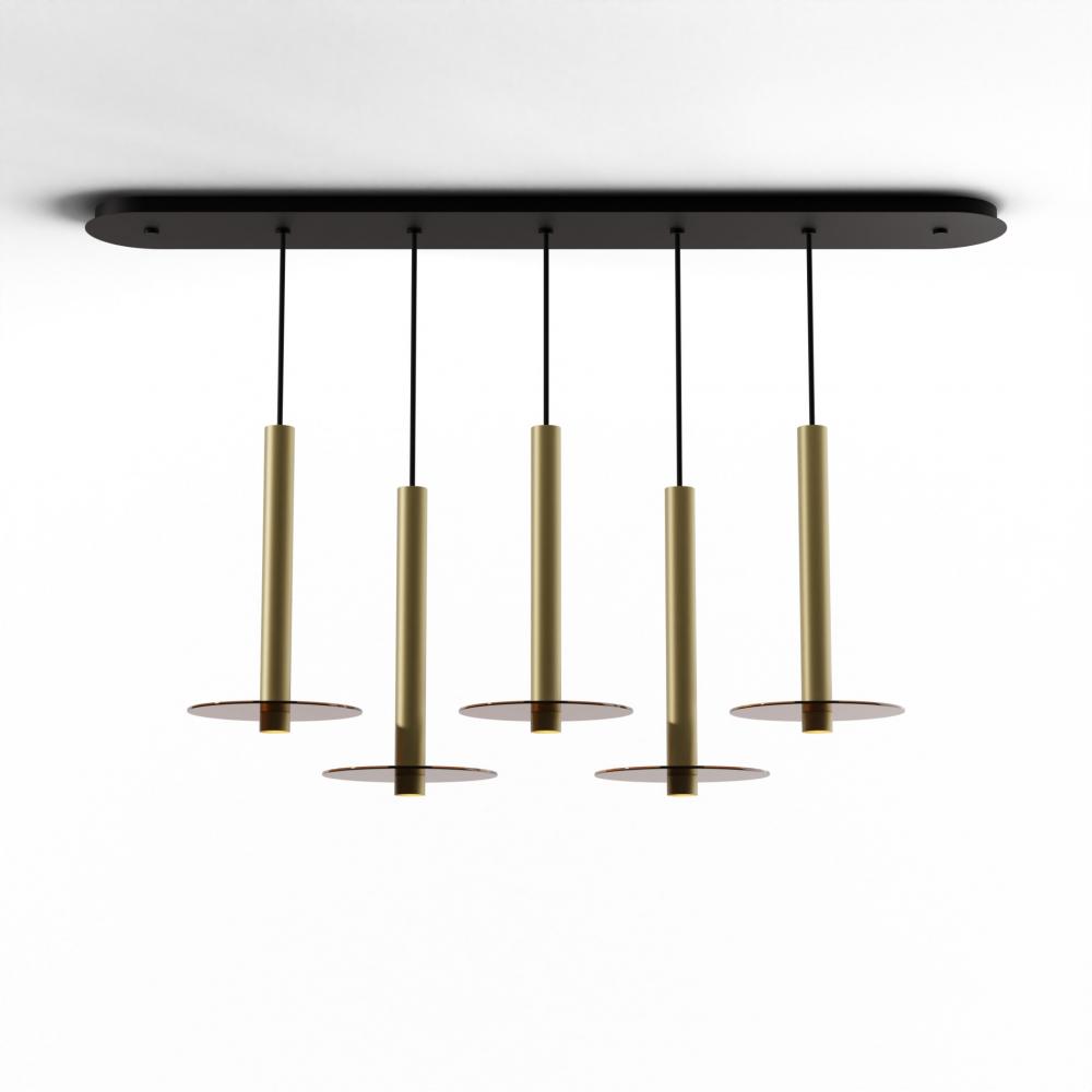 Combi Pendant 16" Linear 5 Combo Brass with Matte Black Canopy