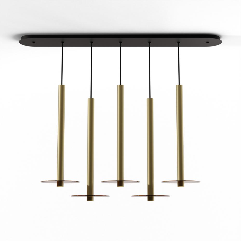 Combi Pendant 24" Linear 5 Combo Brass with Matte Black Canopy
