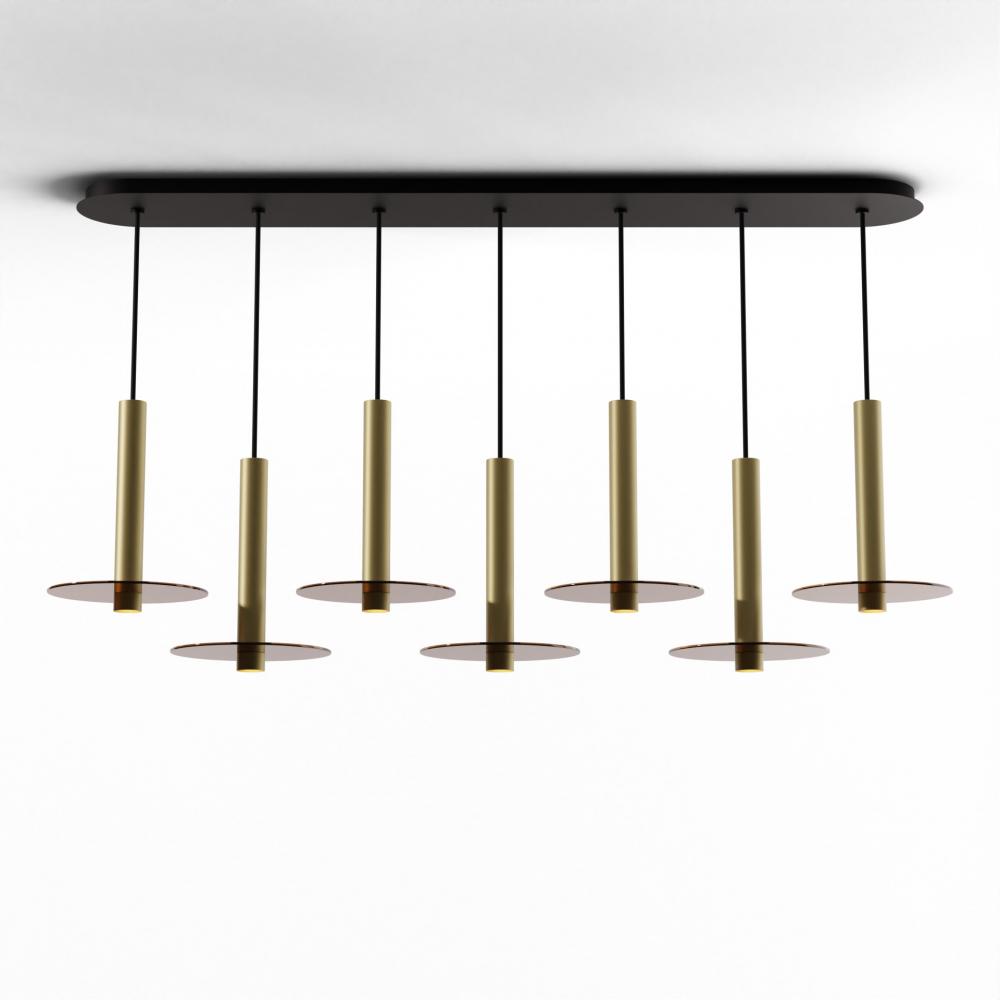 Combi Pendant 12" Linear 7 Combo Brass with Matte Black Canopy