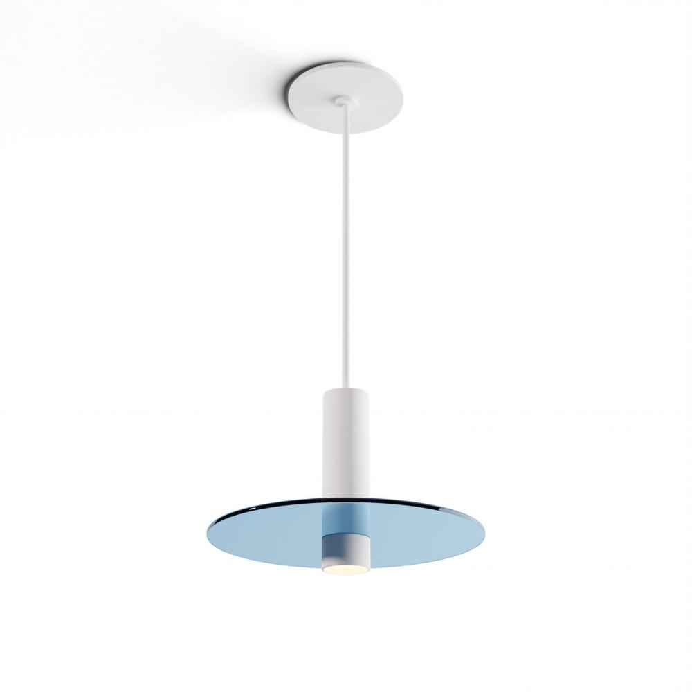 Combi Pendant 6" Single Unit Matte White with Matte White Canopy, 9" glass plate (Blue) atta