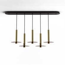  CMP-L5-S-12-BRS+GTEA9 - Combi Pendant 12" Linear 5 Combo Brass with Matte Black Canopy, 9" glass plate (Tea Brown) a