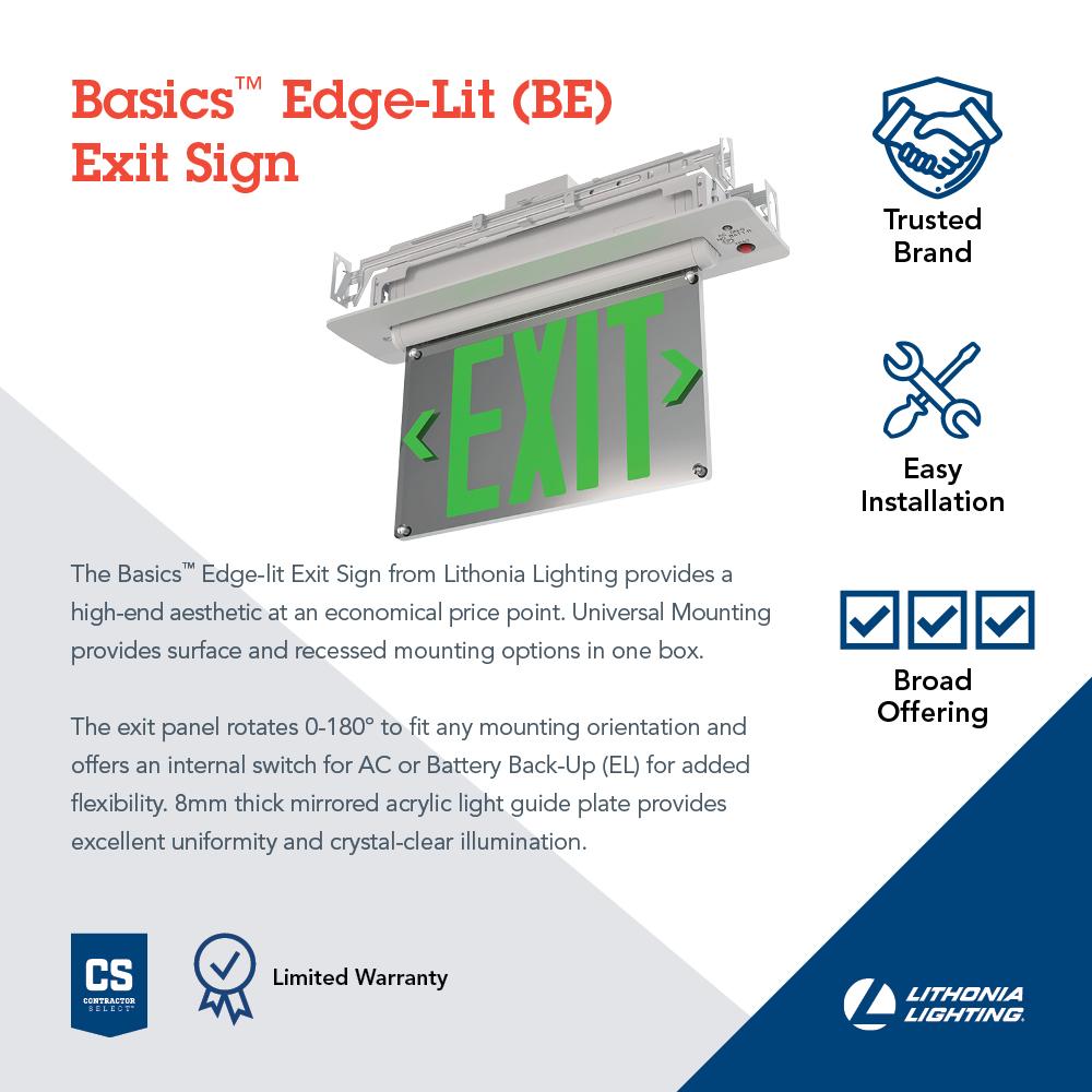 BASICS™ Edge-Lit Exit Sign, AC and Nicad