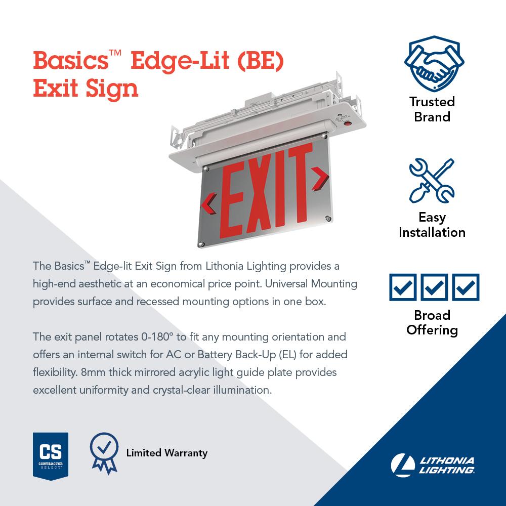 BASICS™ Edge-Lit Exit Sign, AC and Nicad