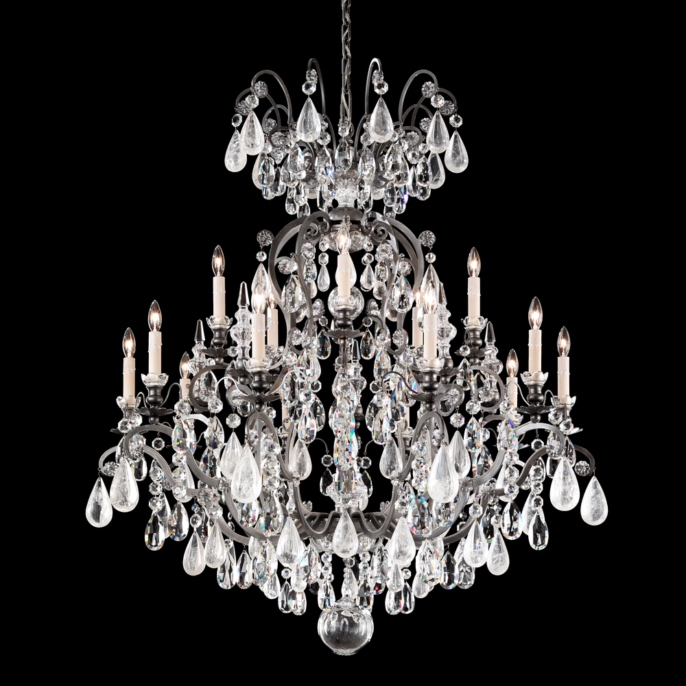 Renaissance Rock Crystal 16 Light 120V Chandelier in Black with Olivine & Smoke Quartz Crystal