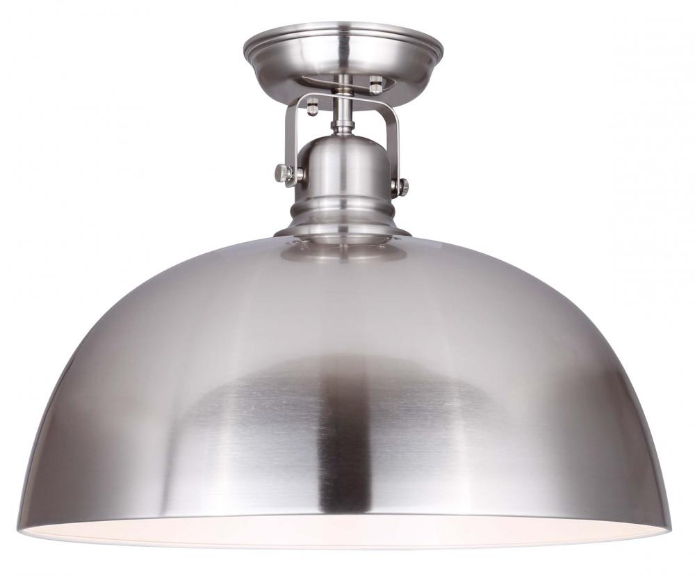 Polo 16 in. 1-Light 100-Watt Modern Brushed Nickel Flush Mount with Brushed Nickel Metal Shade