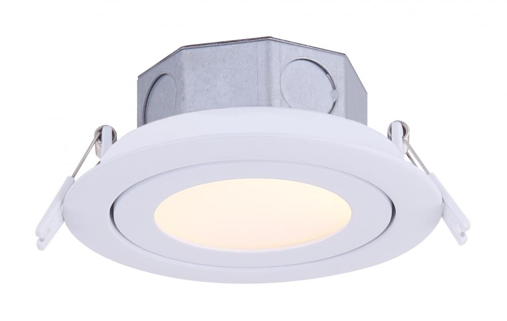 LED Recess Downlight, 4" White Color Gimbal Trim, 9W Dimmable, 3000K, 500 Lumen, 