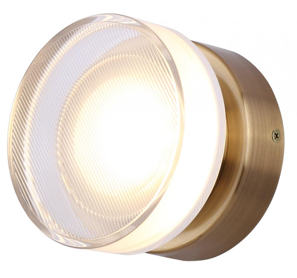 BENNI 5.375 in. 1 Light Gold Integrated LED Wall Light with Clear Acrylic Shade, Adjustable Color Te