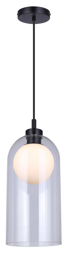 PELIA 60-Watt 1 Light Black Contemporary Pendant with Clear Glass Shade