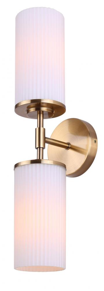 KINSLEA 4.75 in. 2 Light Gold Vanity with White Glass Shade