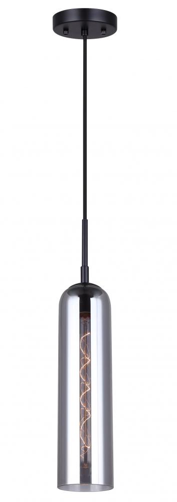 Eloise 60-Watt 1 Light Matte Black Industrial Pendant with Smoked Glass Shade