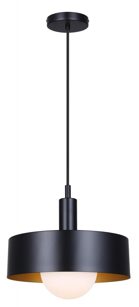 DAYLON 60-Watt 1 Light Black Contemporary Pendant with Black Glass Shade