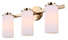 Canarm IVL1165A03GD - KINSLEA 23 in. 3 Light Gold Vanity with White Ribbed Glass Shade