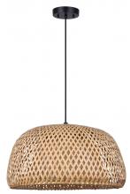 Canarm IPL2025B01BK - Sariel 60-Watt 1 Light Matte Black Contemporary Pendant with Natural Bamboo Shade